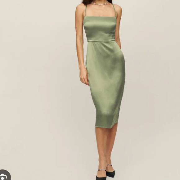 Reformation Oakley Silk Midi Dress in Artichoke - Picture 8 of 11